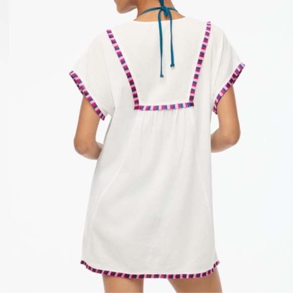 NEW J. CREW FACTORY Fringe beach tunic white & Multi piping & Tassels Size XXS - Picture 2 of 8